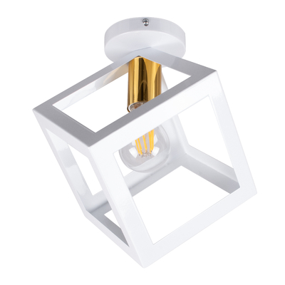 GloboStar® CUBE 00800 Μοντέρνο Φωτιστικό Οροφής Πλέγμα Μονόφωτο 1 x E27 IP20 Λευκό & Χάλκινο Μέταλλο - Μ25 x Π25 x Υ25cm