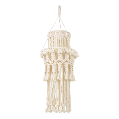 GloboStar® 36200 ETHIOPIA Boho Καπέλο Φωτιστικού- Μακραμέ Πλεκτό Χειροποίητο Μπεζ Σχοινί Μ30 x Π30 x Υ90cm