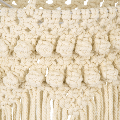 GloboStar® 36205 UGANDA Boho Καπέλο Φωτιστικού- Μακραμέ Πλεκτό Χειροποίητο Μπεζ Σχοινί Μ25 x Π25  x Υ70cm