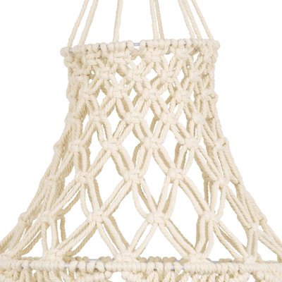 GloboStar® 36209 SOMALIA Boho Καπέλο Φωτιστικού Μακραμέ Πλεκτό Χειροποίητο Μπεζ Σχοινί Μ30 x Π30  x Υ90cm