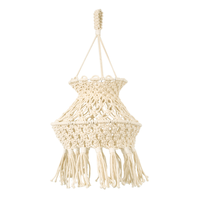 GloboStar® 36212 LIBYA Boho Καπέλο Φωτιστικού- Μακραμέ Πλεκτό Χειροποίητο Μπεζ Σχοινί Μ30 x Π30  x Υ50cm