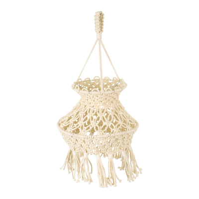 GloboStar® 36212 LIBYA Boho Καπέλο Φωτιστικού- Μακραμέ Πλεκτό Χειροποίητο Μπεζ Σχοινί Μ30 x Π30  x Υ50cm