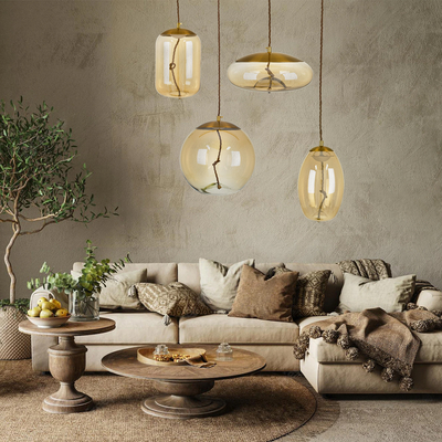 GloboStar® ΑΧΤΟΝ 00754 Μοντέρνο Κρεμαστό Φωτιστικό Ανάρτηση LED 7W 500 lm 180° AC 100-240V IP20 Θερμό Λευκό 2700K Μελί Γυαλί με Χρυσό Μέταλλο - Μ17 x Π17 x Υ18cm - 2 Xρόνια Εγγύηση