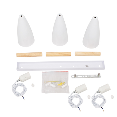 GloboStar® DILLON 00631 Μοντέρνο Κρεμαστό Φωτιστικό Ράγα Τρίφωτο 3 x E27 IP20 Λευκό Μέταλλο με Μπεζ Ξύλο - Μ54 x Π14 x Υ130cm