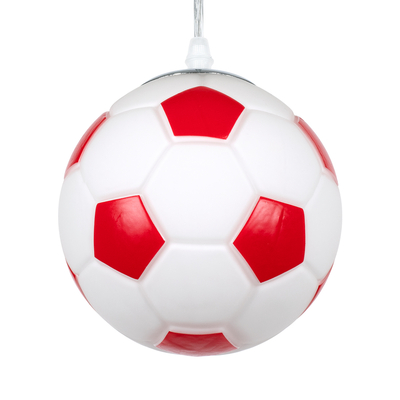 GloboStar® FOOTBALL 00642 Παιδικό Κρεμαστό Φωτιστικό Μπάλα Μονόφωτο 1 x E27 IP20 Λευκό & Κόκκινο Γυαλί - Μ15 x Π15 x Y18cm
