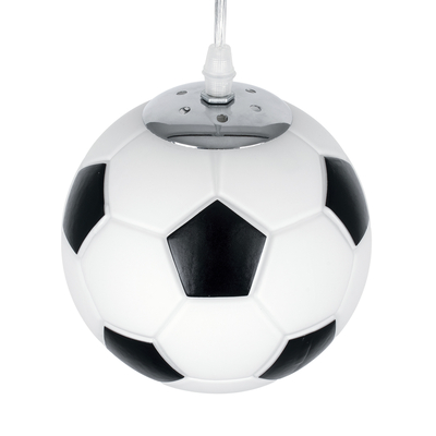 GloboStar® FOOTBALL 00643 Παιδικό Κρεμαστό Φωτιστικό Μπάλα Μονόφωτο 1 x E27 IP20 Λευκό & Μαύρο Γυαλί - Μ15 x Π15 x Y18cm