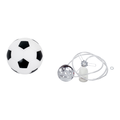 GloboStar® FOOTBALL 00643 Παιδικό Κρεμαστό Φωτιστικό Μπάλα Μονόφωτο 1 x E27 IP20 Λευκό & Μαύρο Γυαλί - Μ15 x Π15 x Y18cm