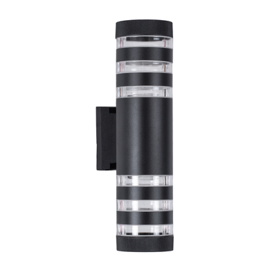 GloboStar® ORION 77883 Φωτιστικό Τοίχου - Απλίκα Αρχιτεκτονικού Φωτισμού Εσωτερικού/Εξωτερικού Χώρου Up & Down Δίφωτο 2 x GU10 AC220-240V Αδιάβροχο IP65 - Σώμα Αλουμινίου & Tempered Glass - Μ9 x Π15x Υ35.5cm - Μαύρο - 5 Years Warranty