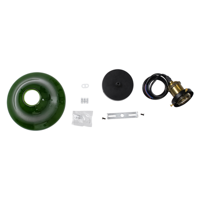 GloboStar® LIBRARY 00768 Vintage Κρεμαστό Φωτιστικό Καμπάνα Μονόφωτο 1 x E27 IP20 Πράσινο & Λευκό Γυαλί με Χρυσό & Μαύρο Μέταλλο - Μ18 x Π18 x Y18cm