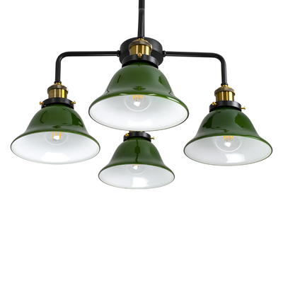 GloboStar® LIBRARY 00769 Vintage Φωτιστικό Οροφής Καμπάνα Πολύφωτο 4 x E27 IP20 Μαύρο & Χρυσό Μέταλλο με Πράσινο Γυαλί - Μ57 x Π57 x Υ90cm