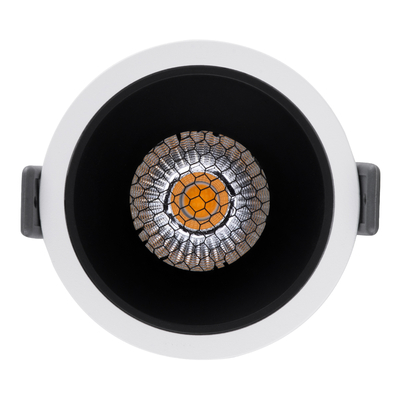 GloboStar® PLUTO-M 60253 Χωνευτό LED Spot Downlight TrimLess Φ8.4cm 10W 1250lm 38° AC 220-240V IP20 Φ8.4 x Υ5.9cm - Στρόγγυλο - Λευκό με Μαύρο Κάτοπτρο & Anti-Glare HoneyComb - Θερμό Λευκό 2700K - Bridgelux COB - 5 Years Warranty
