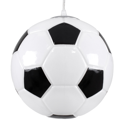GloboStar® FOOTBALL 00647 Παιδικό Κρεμαστό Φωτιστικό Μπάλα Μονόφωτο 1 x E27 IP20 Λευκό & Μαύρο Γυαλί - Μ25 x Π25 x Υ25cm