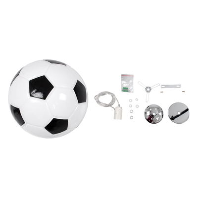 GloboStar® FOOTBALL 00647 Παιδικό Κρεμαστό Φωτιστικό Μπάλα Μονόφωτο 1 x E27 IP20 Λευκό & Μαύρο Γυαλί - Μ25 x Π25 x Υ25cm