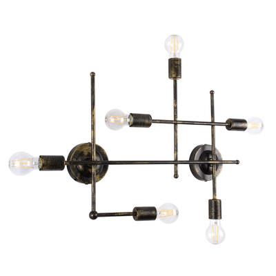 GloboStar® PIPING 00666-1 Vintage Φωτιστικό Οροφής Πλέγμα Πολύφωτο 6 x E27 IP20 Μπρούτζινο Μέταλλο - Μ66 x Π9.5 x Υ49cm
