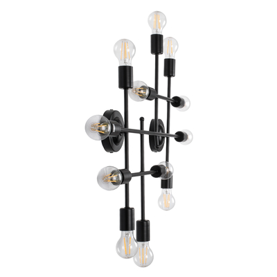 GloboStar® PIPING 00667 Vintage Επιτοίχιο Φωτιστικό Πολύφωτο 12 x E27 IP20 Μαύρο Μέταλλο - Μ78.5 x Π9.5 x Υ64cm