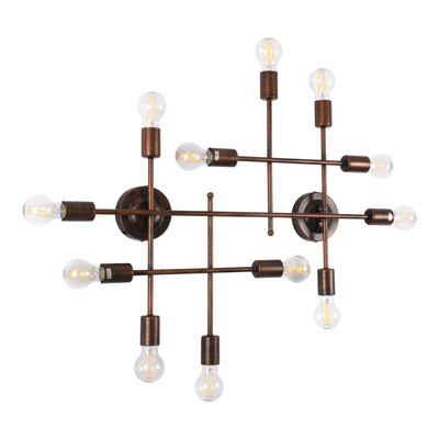 GloboStar® PIPING 00668 Vintage Επιτοίχιο Φωτιστικό Πολύφωτο 12 x E27 IP20 Χάλκινο Μέταλλο - Μ78.5 x Π9.5 x Υ64cm