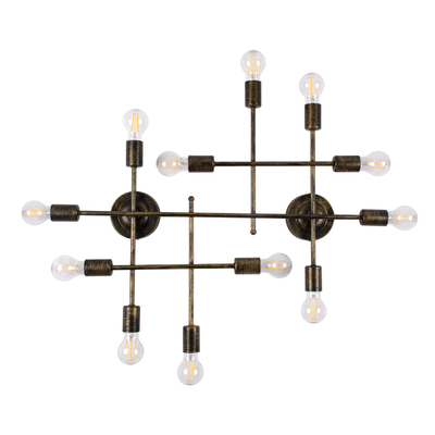 GloboStar® PIPING 00669 Vintage Επιτοίχιο Φωτιστικό Πολύφωτο 12 x E27 IP20 Μπρούτζινο Μέταλλο - Μ78.5 x Π9.5 x Υ64cm