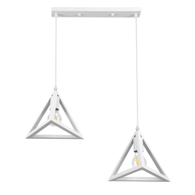 GloboStar® TRIANGLE 00612 Μοντέρνο Κρεμαστό Φωτιστικό Ράγα Δίφωτο 2 x E27 IP20 Λευκό Μέταλλο - Μ60 x Π22 x Y130cm