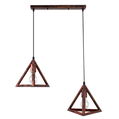 GloboStar® TRIANGLE 00613 Μοντέρνο Κρεμαστό Φωτιστικό Ράγα Δίφωτο 2 x E27 IP20 Χάλκινο Μέταλλο - Μ60 x Π22 x Y130cm