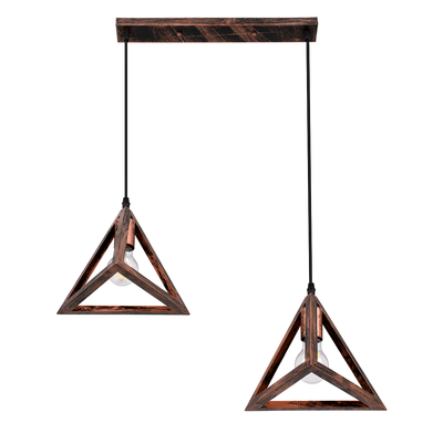 GloboStar® TRIANGLE 00613 Μοντέρνο Κρεμαστό Φωτιστικό Ράγα Δίφωτο 2 x E27 IP20 Χάλκινο Μέταλλο - Μ60 x Π22 x Y130cm