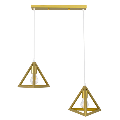 GloboStar® TRIANGLE 00615 Μοντέρνο Κρεμαστό Φωτιστικό Ράγα Δίφωτο 2 x E27 IP20 Χρυσό Μέταλλο - Μ60 x Π22 x Y130cm