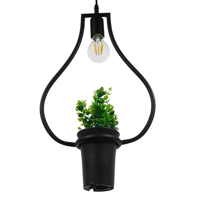 GloboStar® FLOWERPOT 10001210 Μοντέρνο Κρεμαστό Φωτιστικό Ανάρτηση Μονόφωτο 1 x E27 IP20 Μαύρο Μέταλλο με Πράσινο Πλαστικό - Μ27 x Π27 x Υ40cm