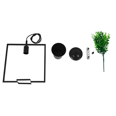 GloboStar® FLOWERPOT 10001211 Μοντέρνο Κρεμαστό Φωτιστικό Ανάρτηση Μονόφωτο 1 x E27 IP20 Μαύρο Μέταλλο με Πράσινο Πλαστικό - Μ30 x Π30 x Υ30cm