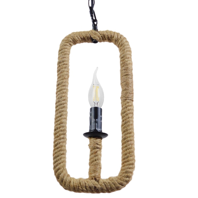 GloboStar® LINDELL 10001110 Vintage Κρεμαστό Φωτιστικό Ανάρτηση Μονόφωτο 1 x E14 IP20 Μαύρο Μέταλλο με Μπεζ Σχοινί - Μ18 x Π18 x Υ33cm