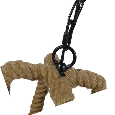 GloboStar® ELDORA 10001014 Vintage Κρεμαστό Φωτιστικό Ανάρτηση Μονόφωτο 1 x E27 IP20 Μαύρο Μέταλλο με Μπεζ Σχοινί - Μ13 x Π13 x Υ30cm