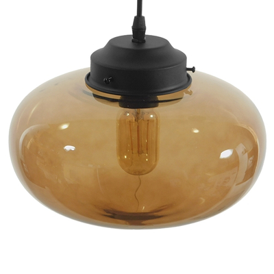 GloboStar® QUINN 01029 Vintage Κρεμαστό Φωτιστικό Ανάρτηση Μονόφωτο 1 x E27 IP20 Μελί Γυαλί με Μαύρο Μέταλλο - Μ26 x Π26 x Υ20cm