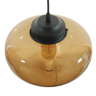 GloboStar® QUINN 01029 Vintage Κρεμαστό Φωτιστικό Ανάρτηση Μονόφωτο 1 x E27 IP20 Μελί Γυαλί με Μαύρο Μέταλλο - Μ26 x Π26 x Υ20cm