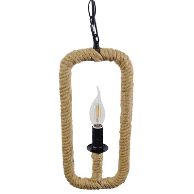 GloboStar® LINDELL 10001110 Vintage Κρεμαστό Φωτιστικό Ανάρτηση Μονόφωτο 1 x E14 IP20 Μαύρο Μέταλλο με Μπεζ Σχοινί - Μ18 x Π18 x Υ33cm