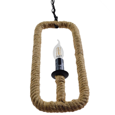 GloboStar® LINDELL 10001110 Vintage Κρεμαστό Φωτιστικό Ανάρτηση Μονόφωτο 1 x E14 IP20 Μαύρο Μέταλλο με Μπεζ Σχοινί - Μ18 x Π18 x Υ33cm