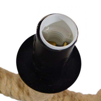 GloboStar® LINDELL 10001110 Vintage Κρεμαστό Φωτιστικό Ανάρτηση Μονόφωτο 1 x E14 IP20 Μαύρο Μέταλλο με Μπεζ Σχοινί - Μ18 x Π18 x Υ33cm