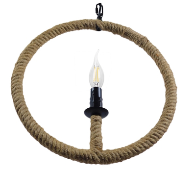 GloboStar® LINDELL 10001111 Vintage Κρεμαστό Φωτιστικό Ανάρτηση Μονόφωτο 1 x E27 IP20 Μαύρο Μέταλλο με Μπεζ Σχοινί - Μ33 x Π33 x Υ33cm