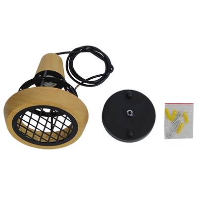 GloboStar® AKRON 10001133 Μοντέρνο Κρεμαστό Φωτιστικό Πλέγμα Μονόφωτο 1 x E27 IP20 Μπεζ Ξύλο με Μαύρο Μέταλλο - Μ19 x Π19 x Υ22cm