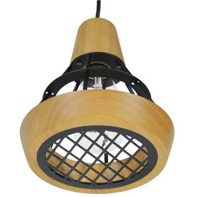 GloboStar® AKRON 10001133 Μοντέρνο Κρεμαστό Φωτιστικό Πλέγμα Μονόφωτο 1 x E27 IP20 Μπεζ Ξύλο με Μαύρο Μέταλλο - Μ19 x Π19 x Υ22cm