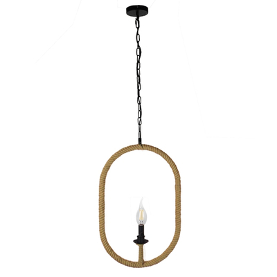 GloboStar® LINDELL 10001142 Vintage Κρεμαστό Φωτιστικό Ανάρτηση Μονόφωτο 1 x E27 IP20 Μαύρο Μέταλλο με Μπεζ Σχοινί - Μ35 x Π10 x Υ53cm