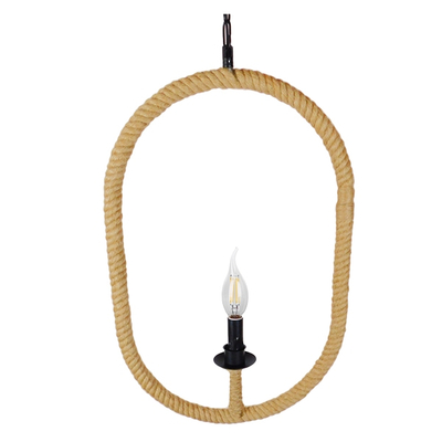 GloboStar® LINDELL 10001142 Vintage Κρεμαστό Φωτιστικό Ανάρτηση Μονόφωτο 1 x E27 IP20 Μαύρο Μέταλλο με Μπεζ Σχοινί - Μ35 x Π10 x Υ53cm