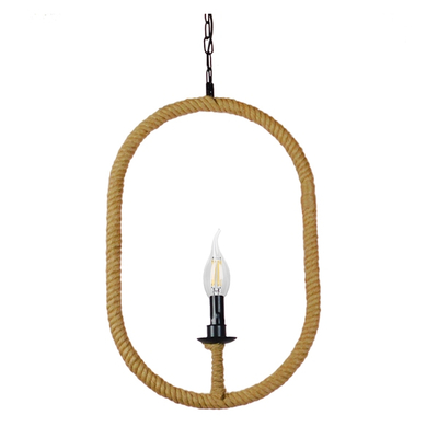 GloboStar® LINDELL 10001142 Vintage Κρεμαστό Φωτιστικό Ανάρτηση Μονόφωτο 1 x E27 IP20 Μαύρο Μέταλλο με Μπεζ Σχοινί - Μ35 x Π10 x Υ53cm