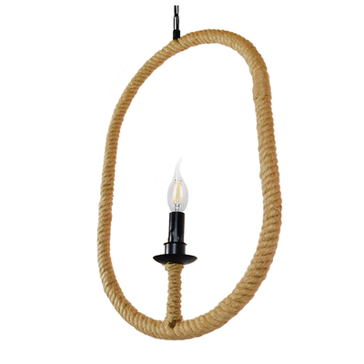 GloboStar® LINDELL 10001142 Vintage Κρεμαστό Φωτιστικό Ανάρτηση Μονόφωτο 1 x E27 IP20 Μαύρο Μέταλλο με Μπεζ Σχοινί - Μ35 x Π10 x Υ53cm