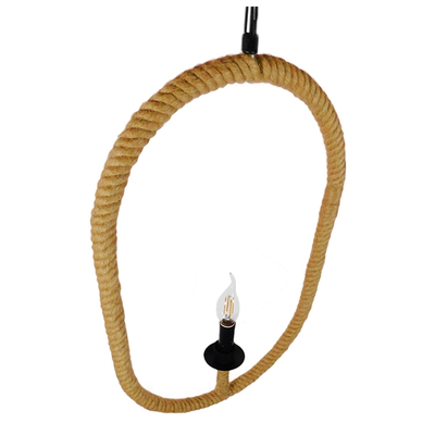 GloboStar® LINDELL 10001142 Vintage Κρεμαστό Φωτιστικό Ανάρτηση Μονόφωτο 1 x E27 IP20 Μαύρο Μέταλλο με Μπεζ Σχοινί - Μ35 x Π10 x Υ53cm