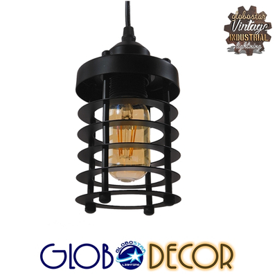 GloboStar® DARSEY 10001145 Vintage Κρεμαστό Φωτιστικό Πλέγμα Μονόφωτο 1 x E27 IP20 Μαύρο Μέταλλο - Μ10 x Π10 x Υ25cm