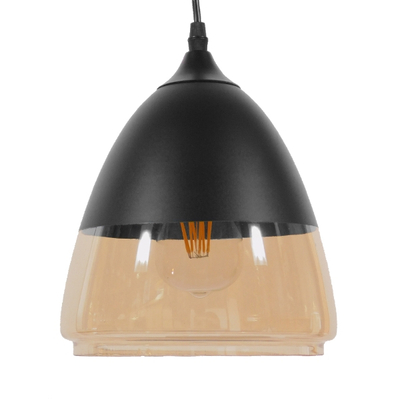 GloboStar® OLIVER 10001231 Vintage Κρεμαστό Φωτιστικό Καμπάνα Μονόφωτο 1 x E27 Μαύρο Μέταλλο με Μελί Γυαλί - Μ20 x Π20 x Υ21cm