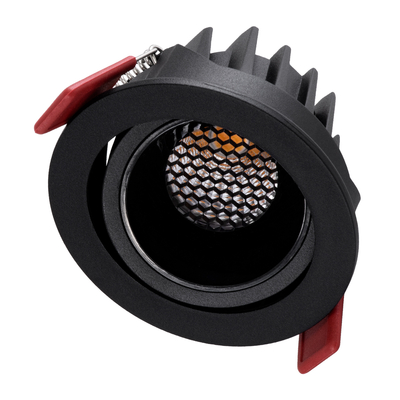 GloboStar® LEO-R 60287 Χωνευτό LED Spot Downlight TrimLess Φ8.5cm 10W 1250lm 38° AC 220-240V IP20 Φ8.5 x Υ6.6cm - Στρόγγυλο - Κινούμενο - Μαύρο & Anti-Glare HoneyComb - Θερμό Λευκό 2700K - Bridgelux COB - 5 Years Warranty