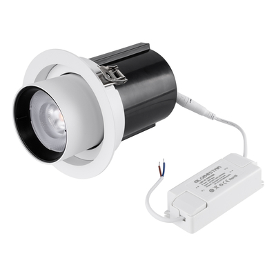 GloboStar® VIRGO-B 60310 Χωνευτό LED Spot Downlight TrimLess Φ13.5cm 20W 2600lm 36° AC 220-240V IP20 Φ13.5cm x Υ14cm - Στρόγγυλο - Λευκό με Μαύρο Κάτοπτρο - Φυσικό Λευκό 4500K - Bridgelux COB - 5 Years Warranty