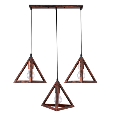 GloboStar® TRIANGLE 00623 Μοντέρνο Κρεμαστό Φωτιστικό Ράγα Τρίφωτο 3 x E27 IP20 Χάλκινο Μέταλλο - Μ70 x Π22 x Y130cm