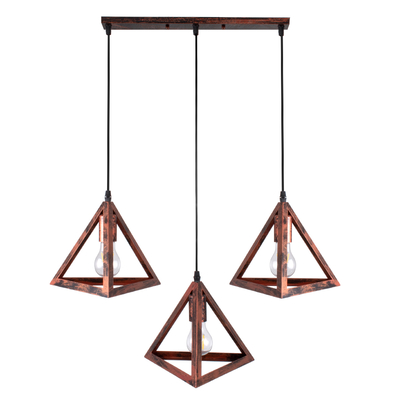 GloboStar® TRIANGLE 00623 Μοντέρνο Κρεμαστό Φωτιστικό Ράγα Τρίφωτο 3 x E27 IP20 Χάλκινο Μέταλλο - Μ70 x Π22 x Y130cm