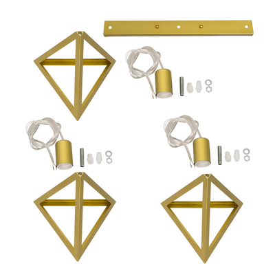 GloboStar® TRIANGLE 00625 Μοντέρνο Κρεμαστό Φωτιστικό Ράγα Τρίφωτο 3 x E27 IP20 Χρυσό Μέταλλο - Μ70 x Π22 x Y130cm