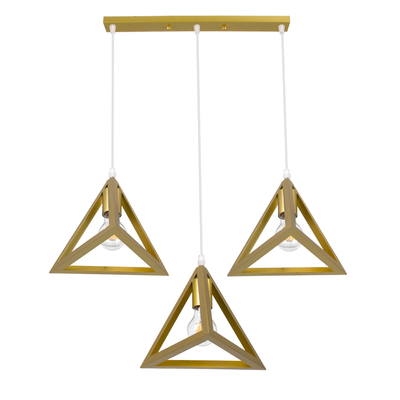 GloboStar® TRIANGLE 00625 Μοντέρνο Κρεμαστό Φωτιστικό Ράγα Τρίφωτο 3 x E27 IP20 Χρυσό Μέταλλο - Μ70 x Π22 x Y130cm
